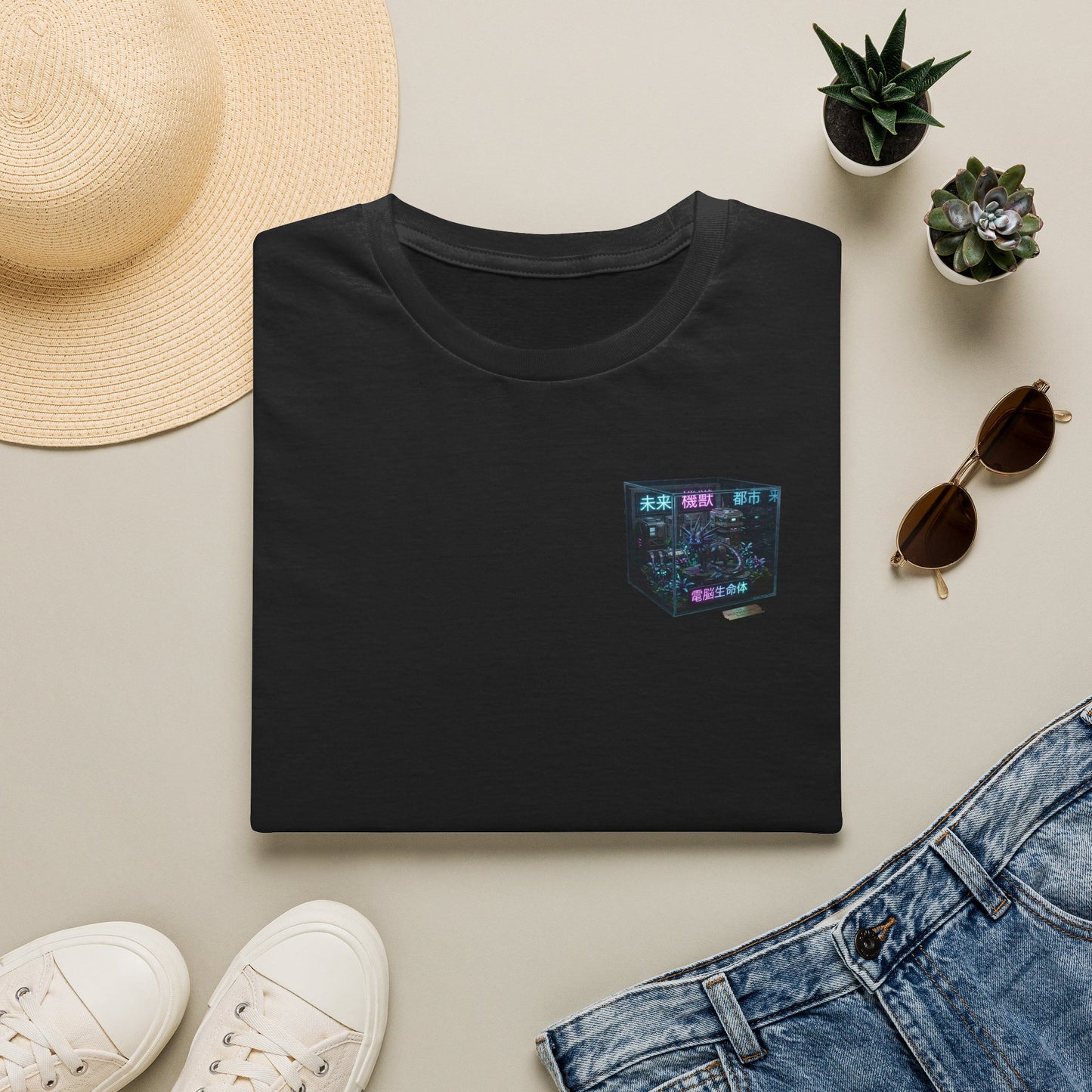 Retro Cyber Cube T‑Shirt — Vaporwave Aesthetic Pocket Graphic