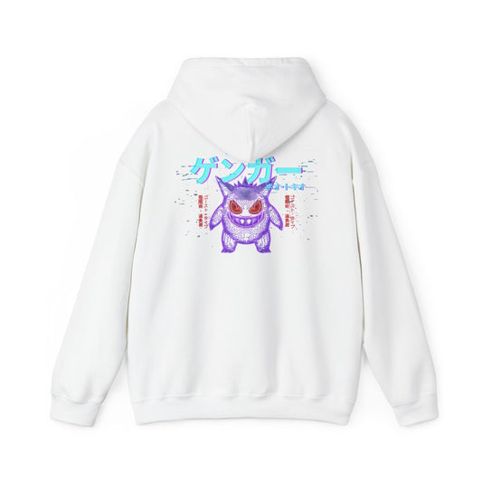 Retro Vaporwave Hoodie — Japanese Text Ghost Poke Pullover