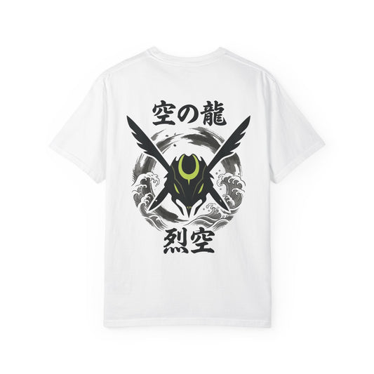 Dragon Sky Emblem T-Shirt — Japanese Kanji Samurai Mask Graphic Tee